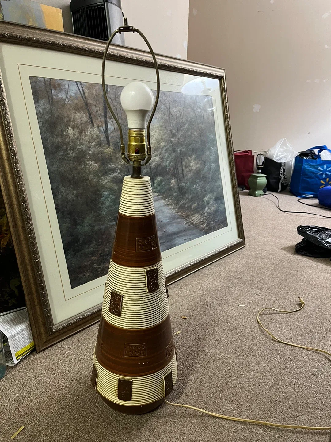 Vintage Brown & White Ceramic Table Lamp