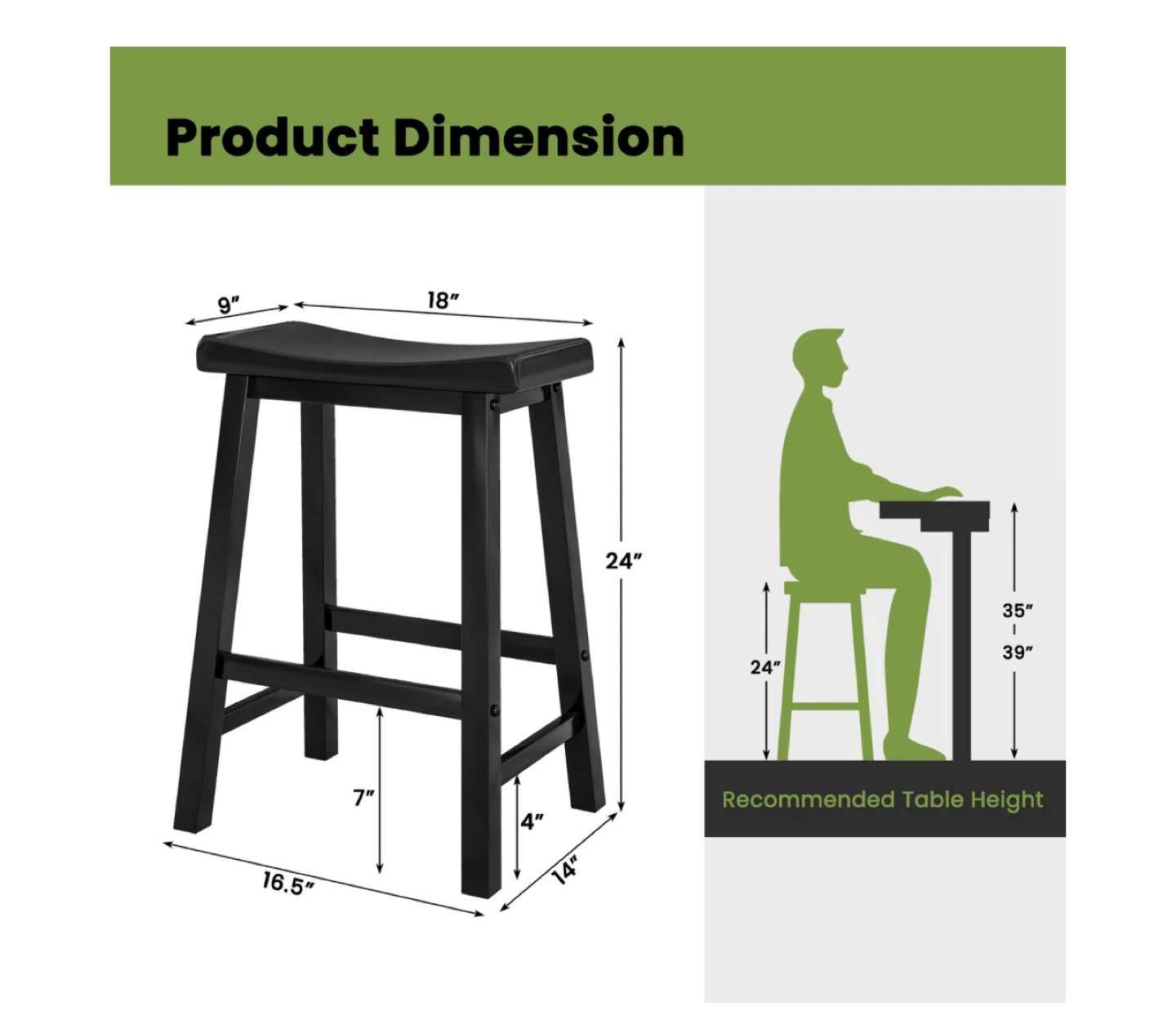 Set of 2 Black Saddleback Stool - Counter Height - photo 2