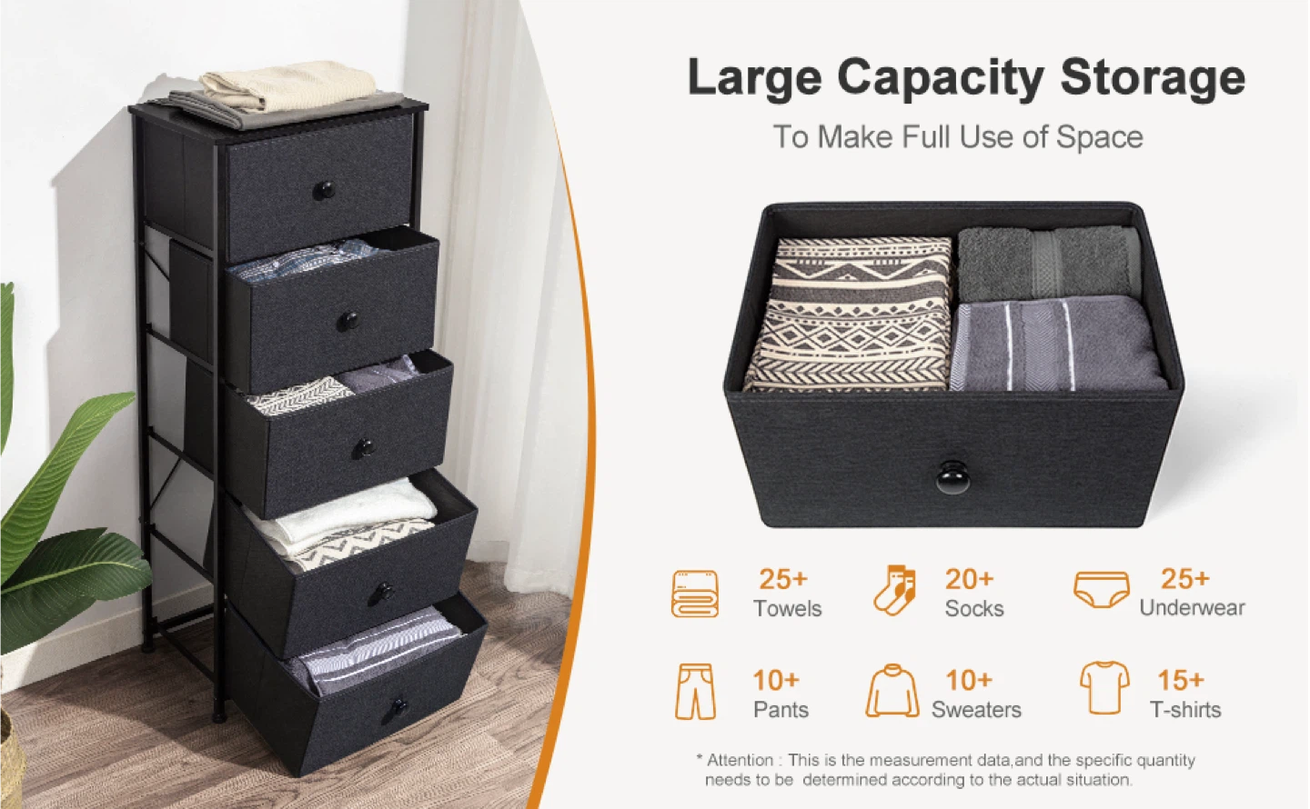 REAHOME 5- fabric Drawer Modern Dresser - Black - photo 3