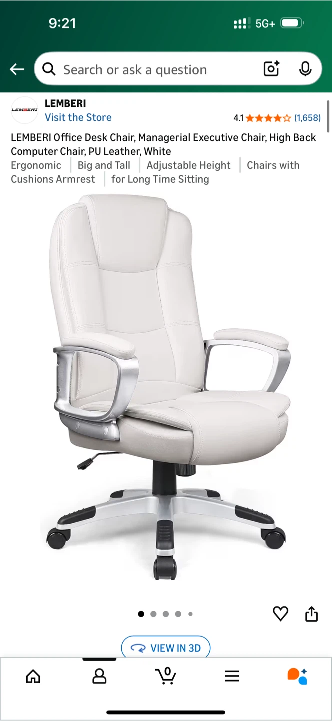 LEMBERI White PU Leather Office Desk Chair
