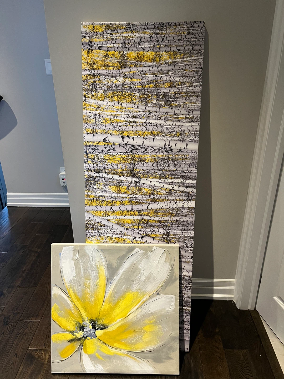 Large 60” birch tree canvas art and 24” square