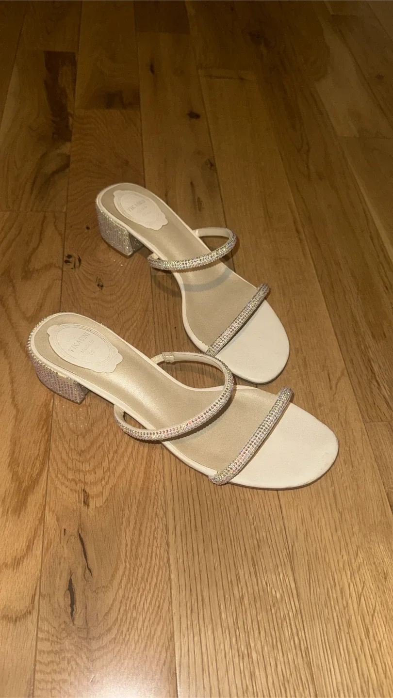 White heeled sandals
