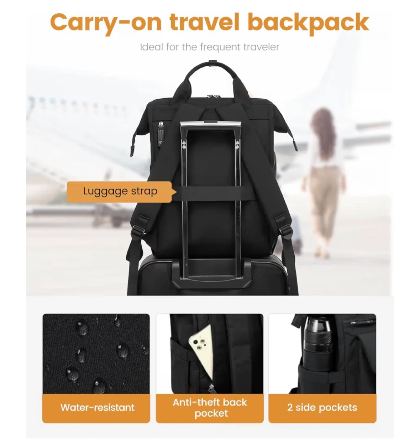 Carry-on Travel Backpack - Black