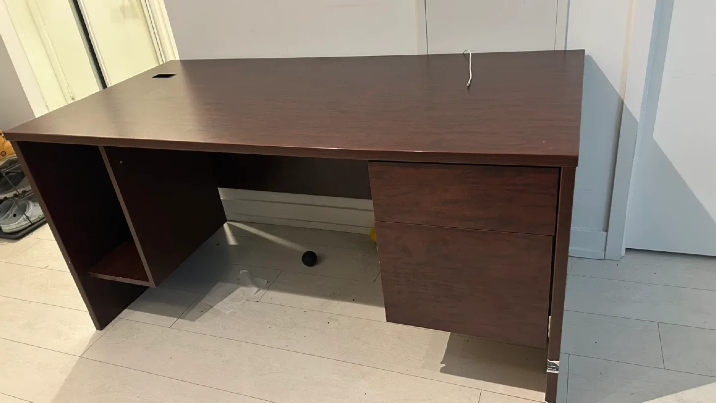 Dark Wood Desk with Drawers thumbnail