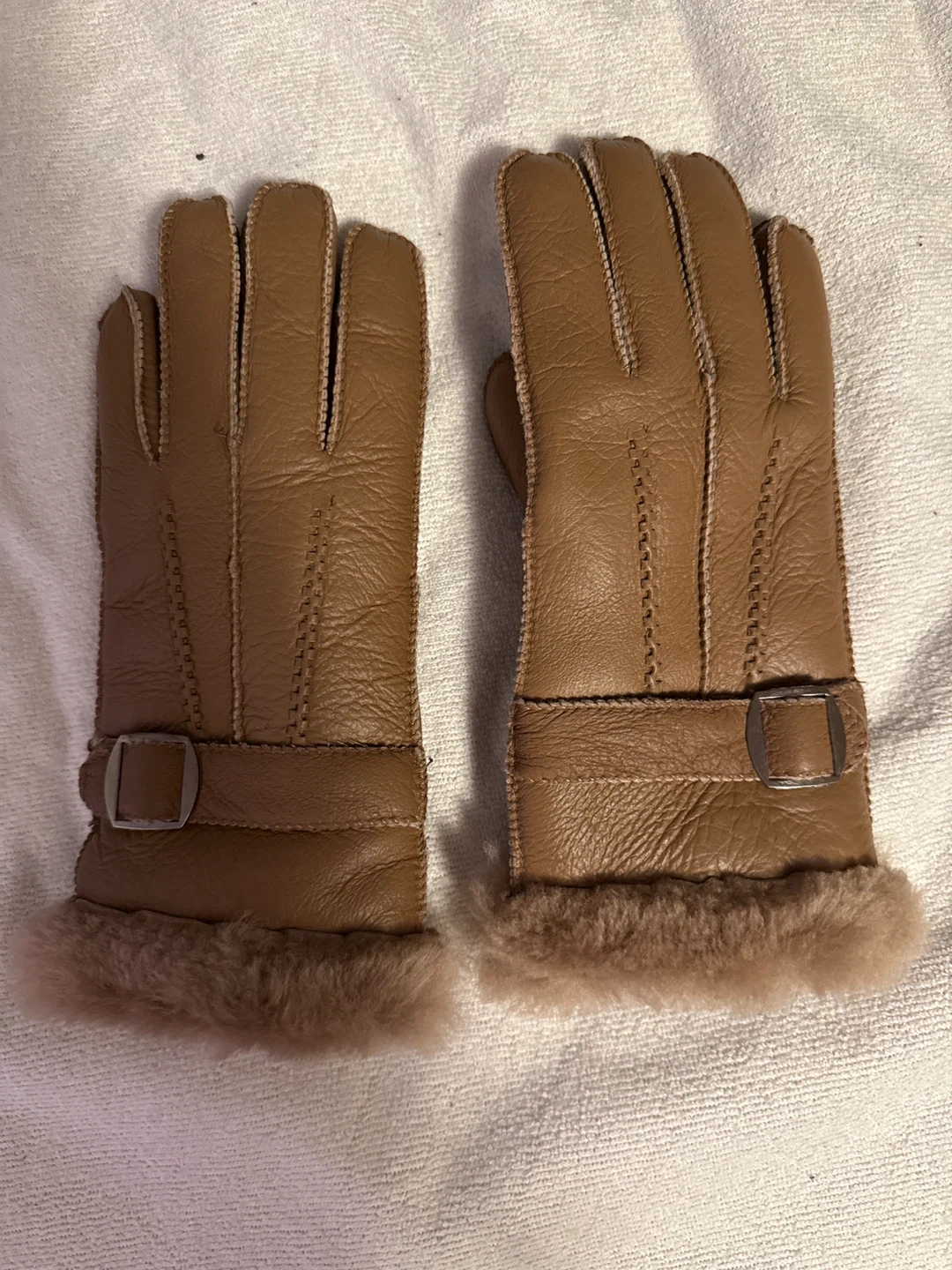 Sheepskin Leather Gloves with Faux Fur Trim - photo 2
