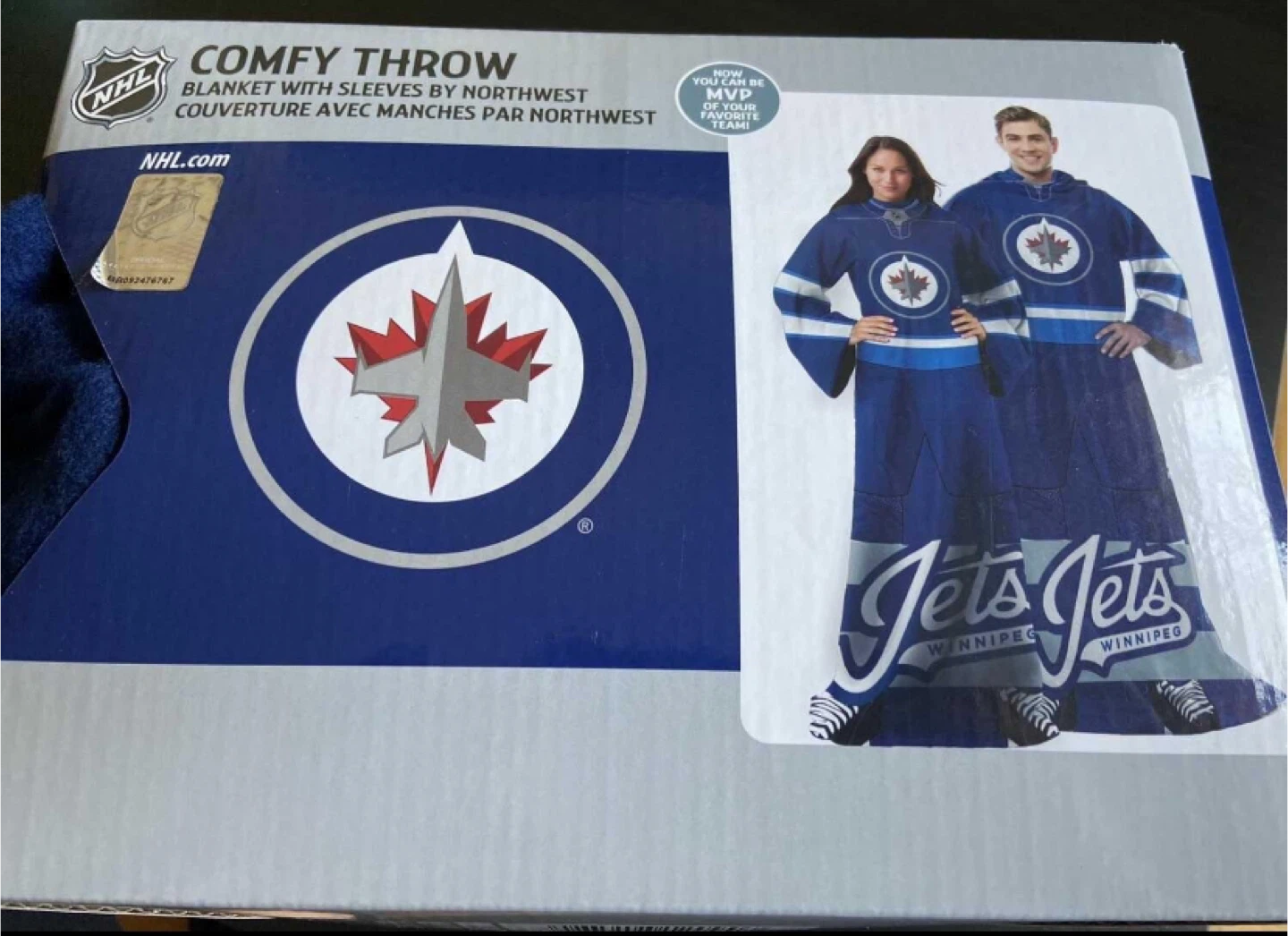 NHL Winnipeg Jets Comfy Throw Blanket with Sleeves
