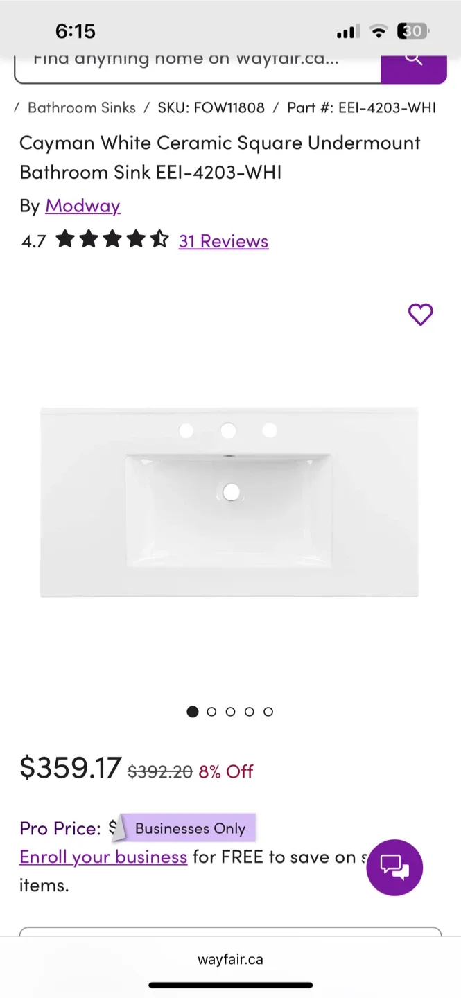 Modway Cayman White Ceramic 36" Sink Top - New in Box image indicator(2)