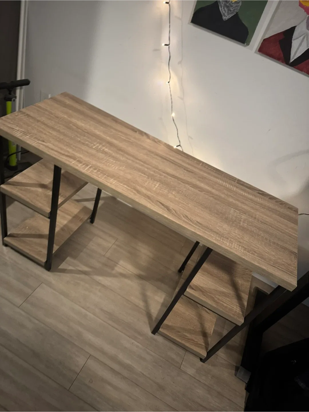 Modern Desk w/ 4 Shelves - Dark Wood/Metal
