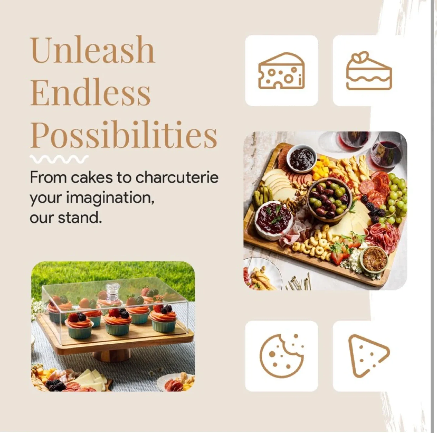 New Acacia Wood Cake Stand and Charcuterie Board With Cover image indicator(3)