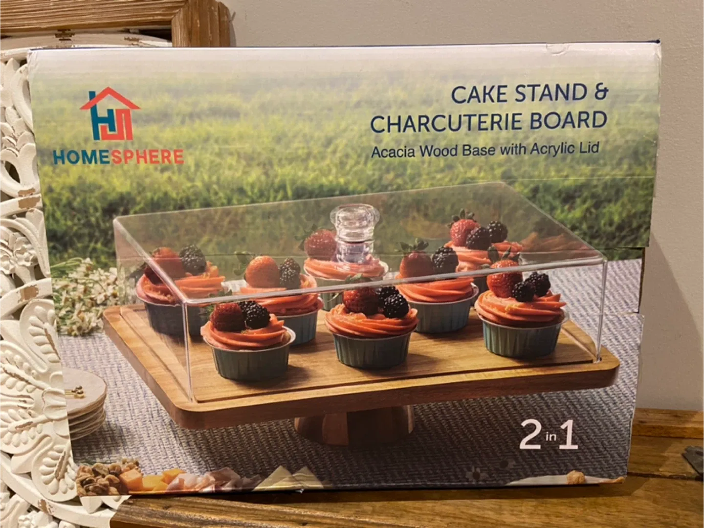 New Acacia Wood Cake Stand and Charcuterie Board With Cover image indicator(8)
