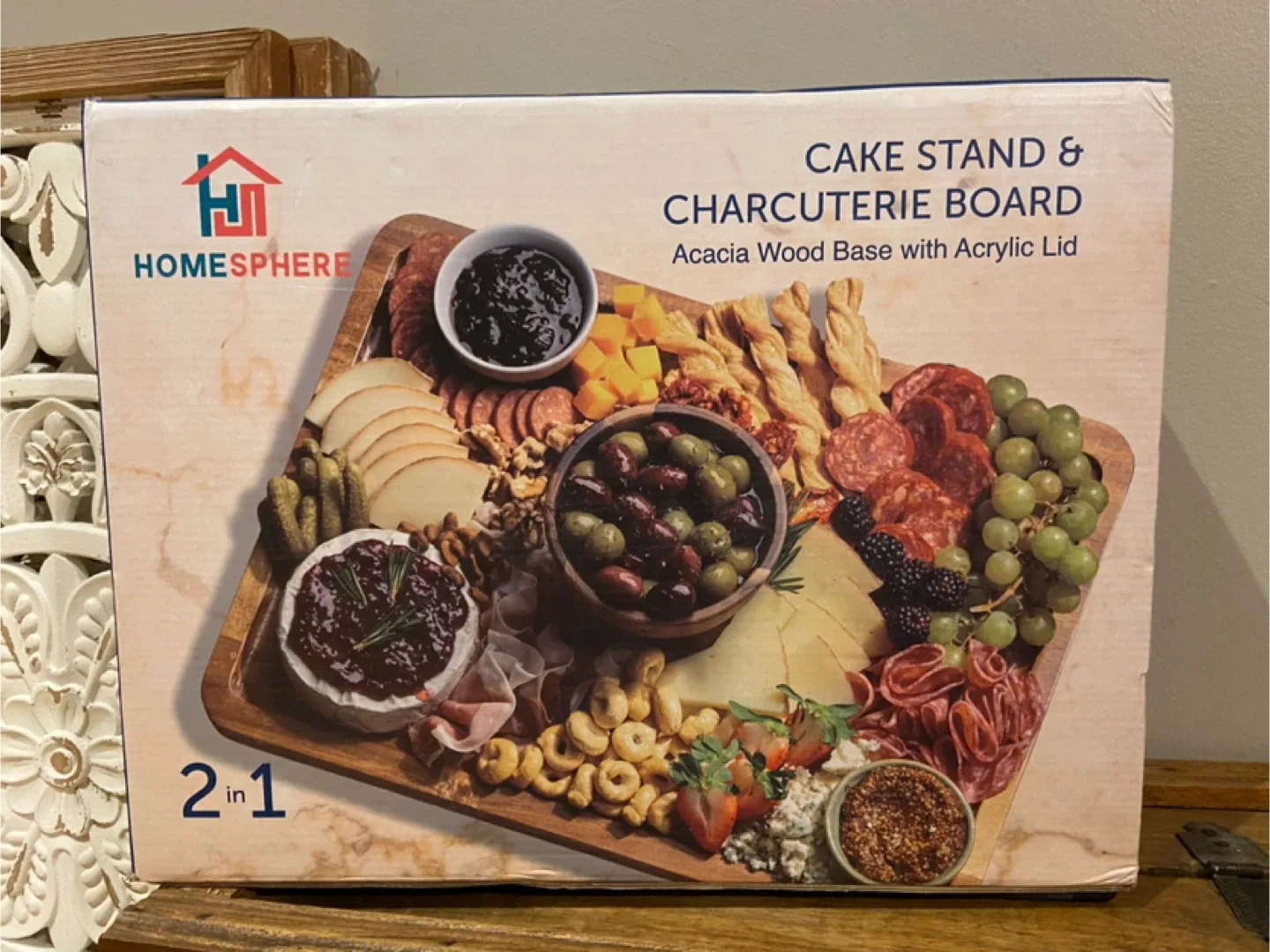 New Acacia Wood Cake Stand and Charcuterie Board With Cover image indicator(9)