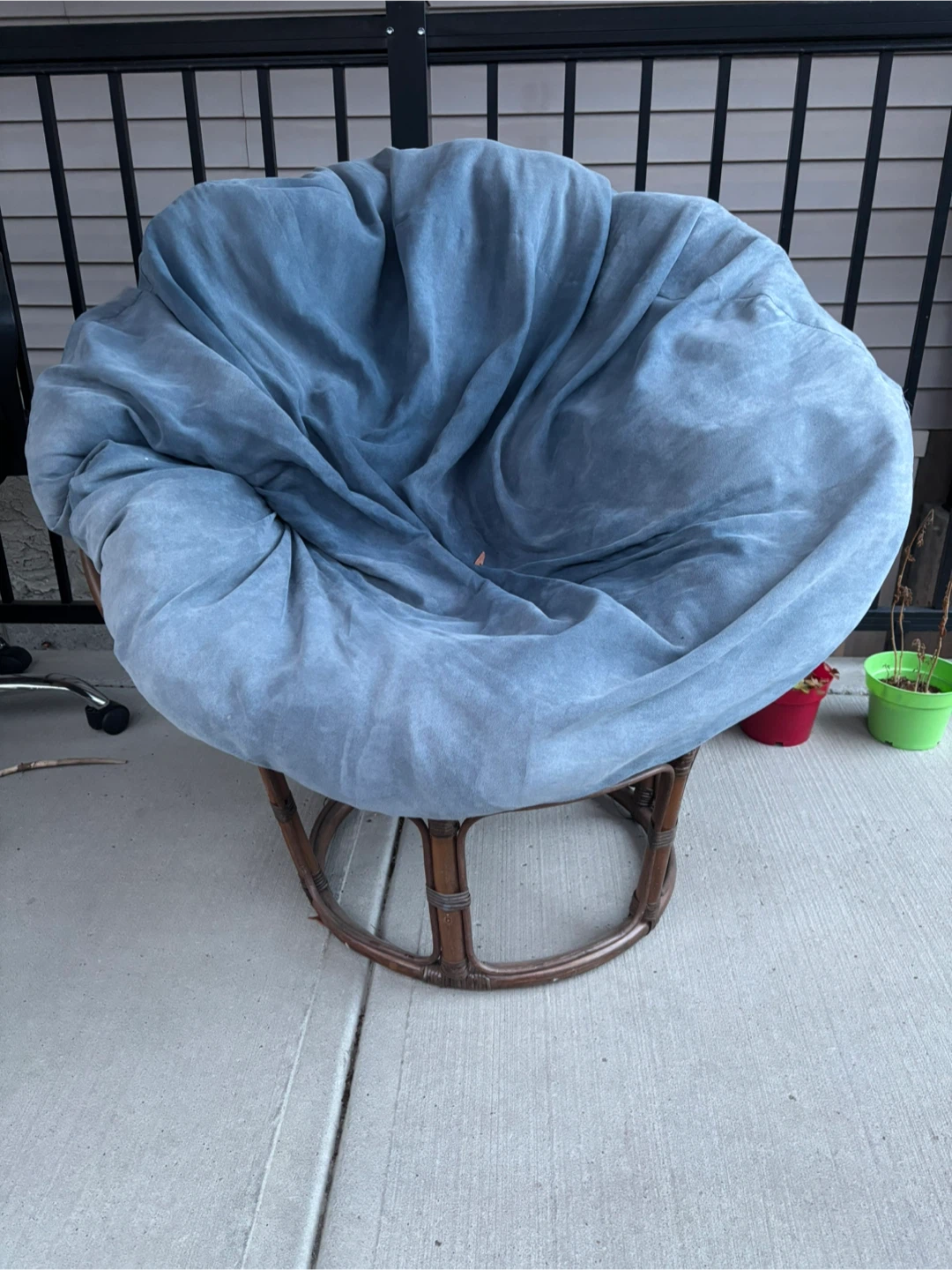 Papasan Chair with Blue Cushion