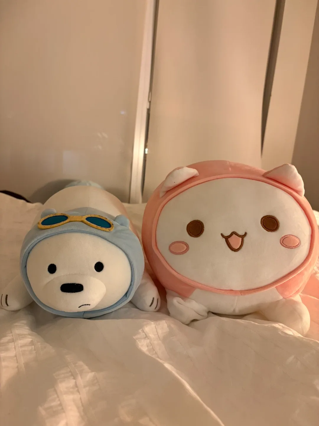 Cute Plush Pillows - Pink Cat & White Bear