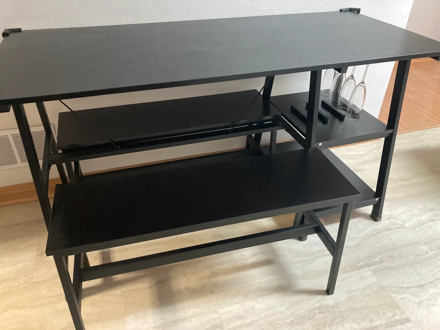 rectangular dining table with 2 bench and wine rack image indicator(2)