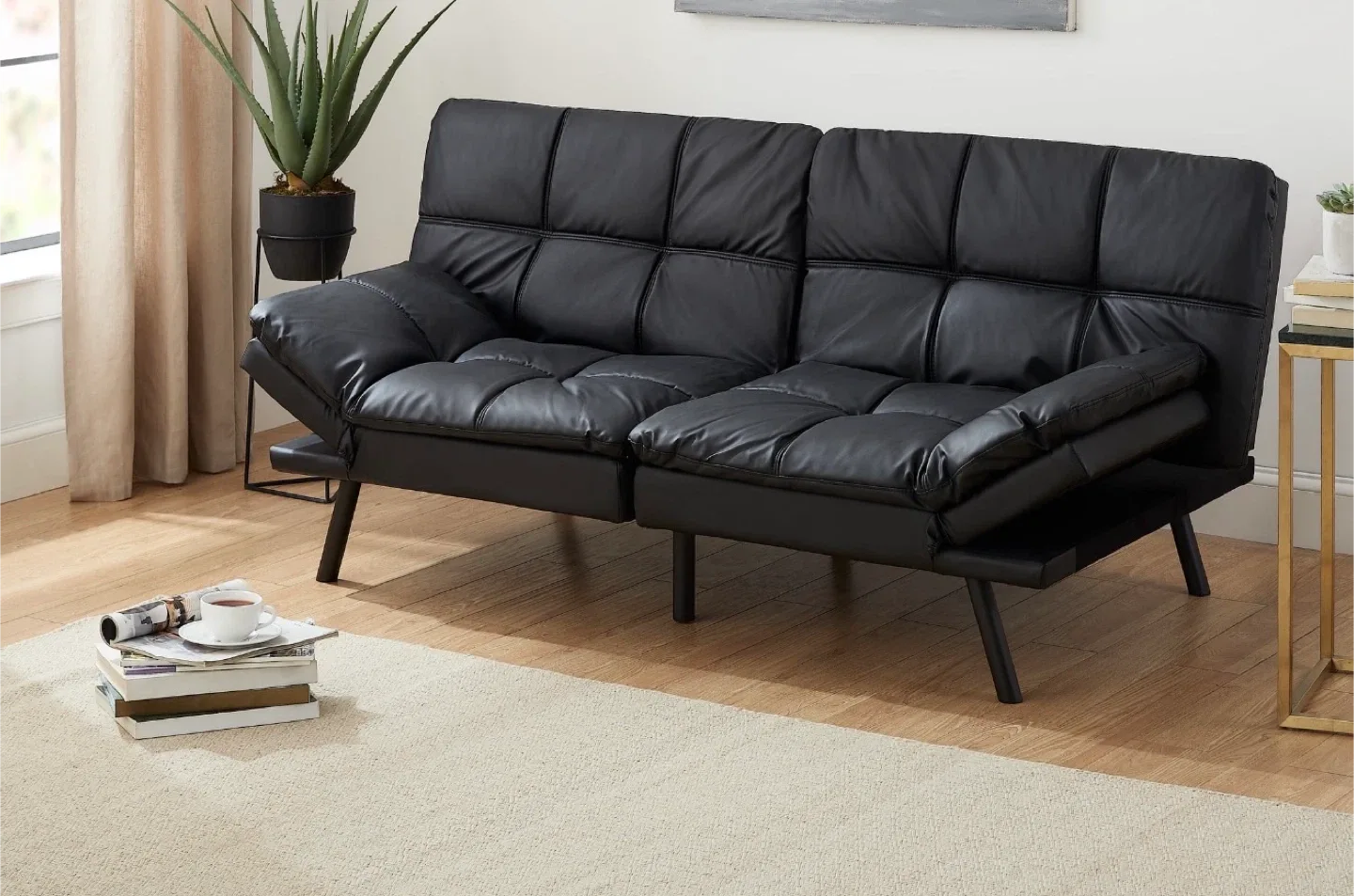 Black Faux Leather Futon Sofa Bed image indicator(3)