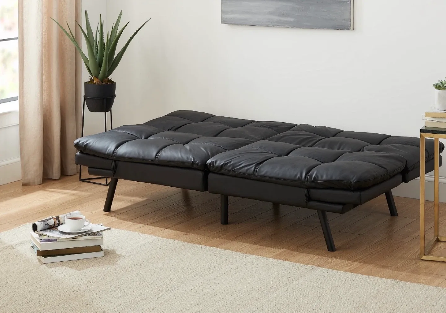 Black Faux Leather Futon Sofa Bed image indicator(4)