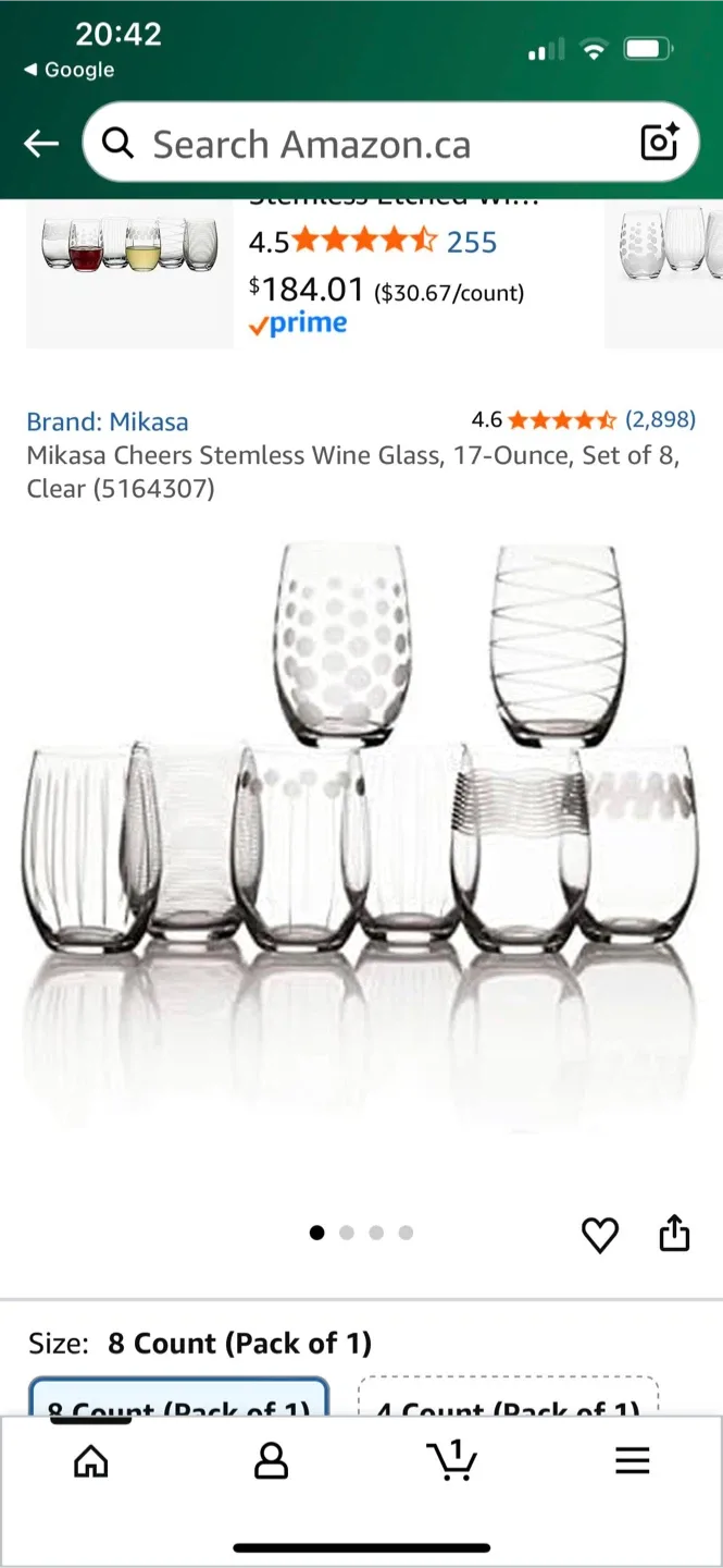 Brand New Mikasa Cheers Stemless Wine Glasses, Set of 8 thumbnail