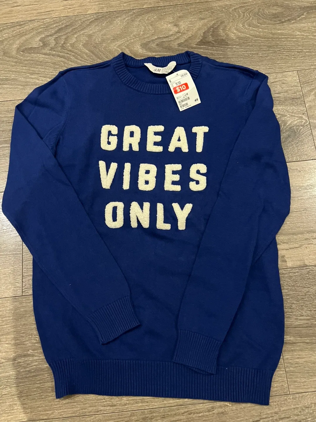 H&M 'Great Vibes Only' Blue Sweater - Size Small thumbnail