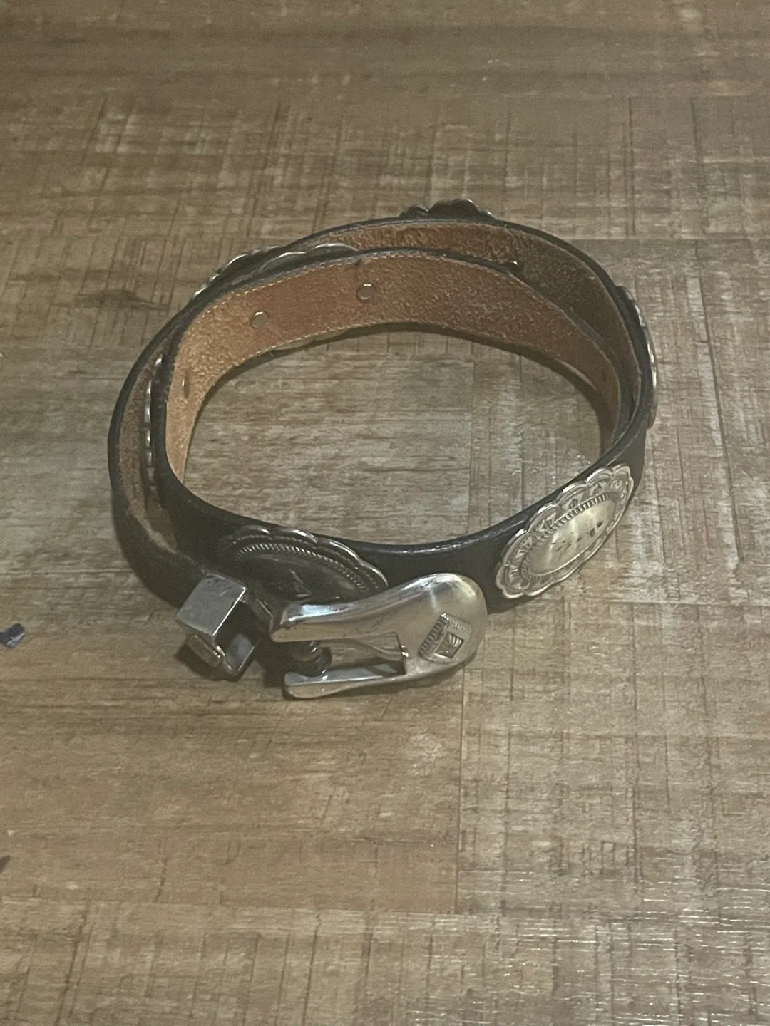 Vintage Justin Belt Top Grain Cowhide Leather silver buckle