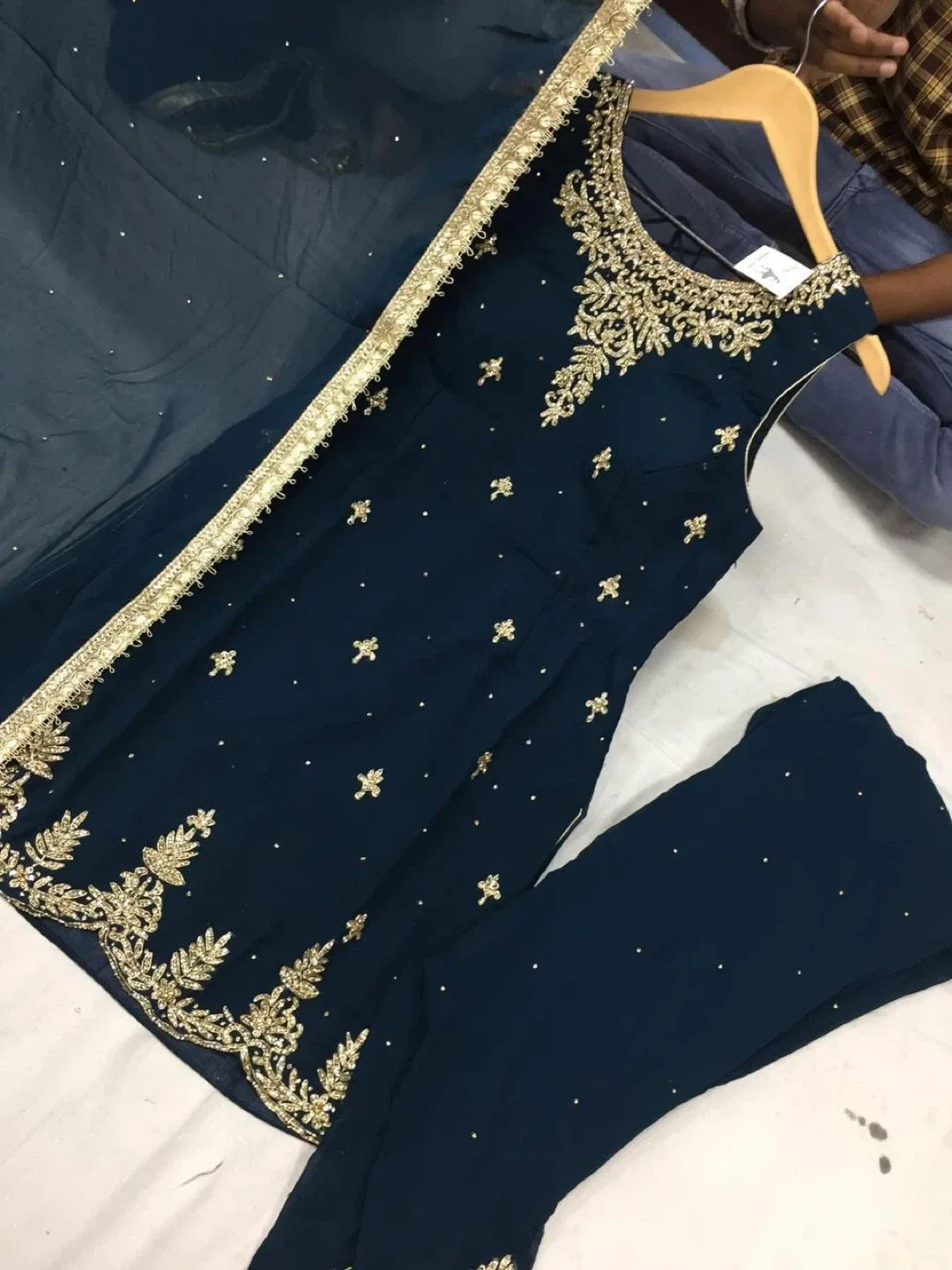 Punjabi dhoti salwar Suit - Blue & Pink image indicator(2)