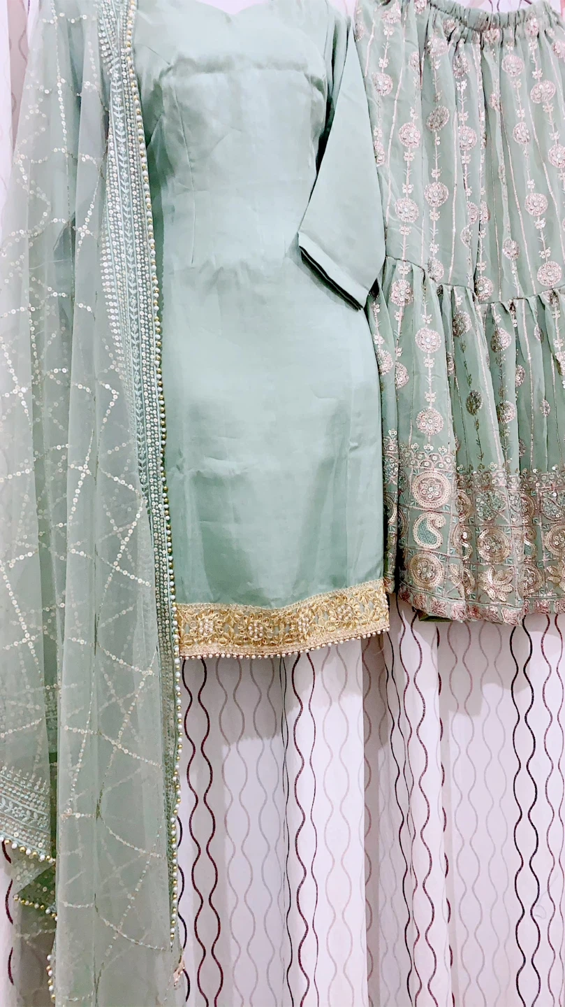 Sage Green Embroidered Sharara Suit - photo 4