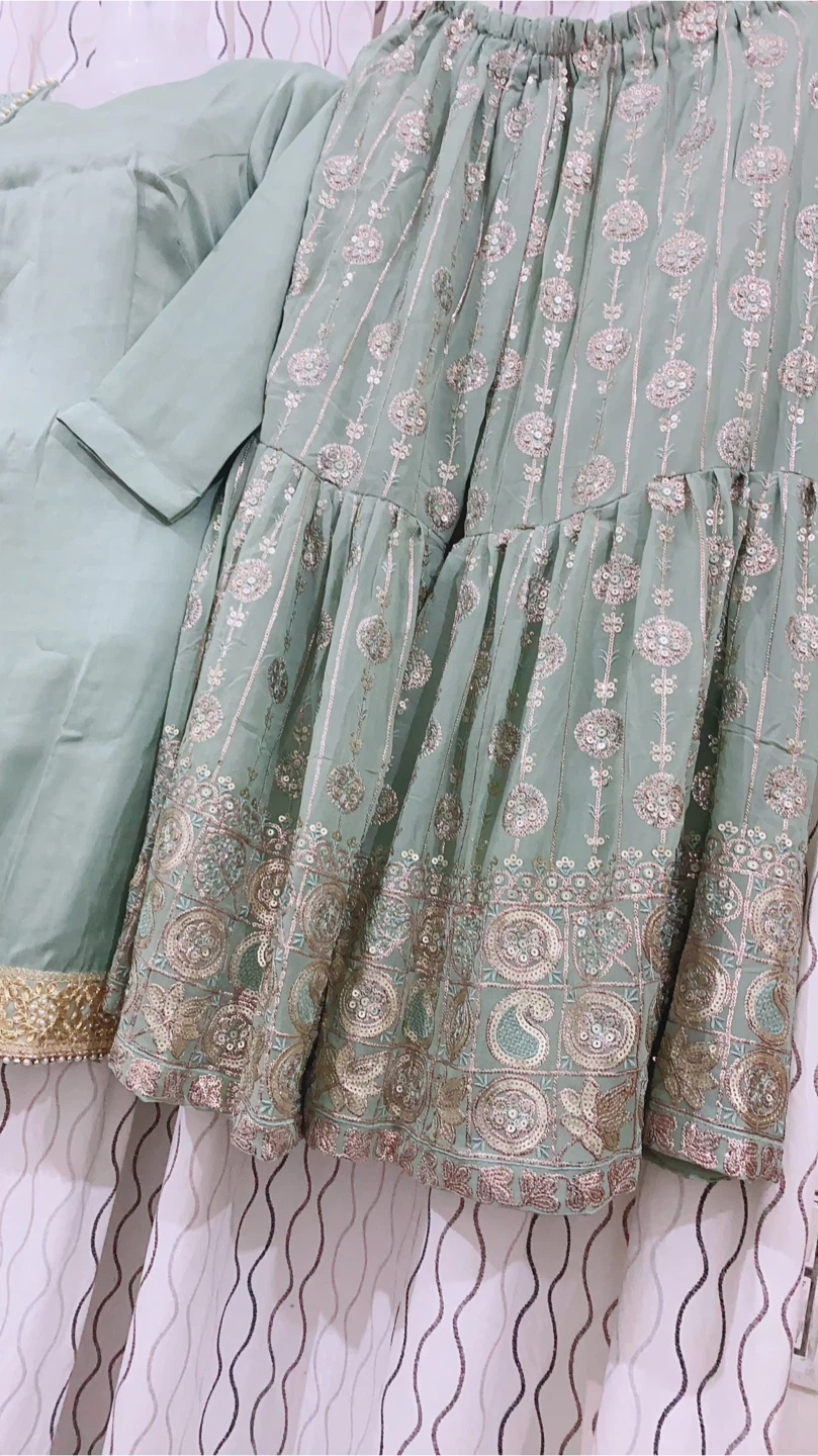 Sage Green Embroidered Sharara Suit - photo 3