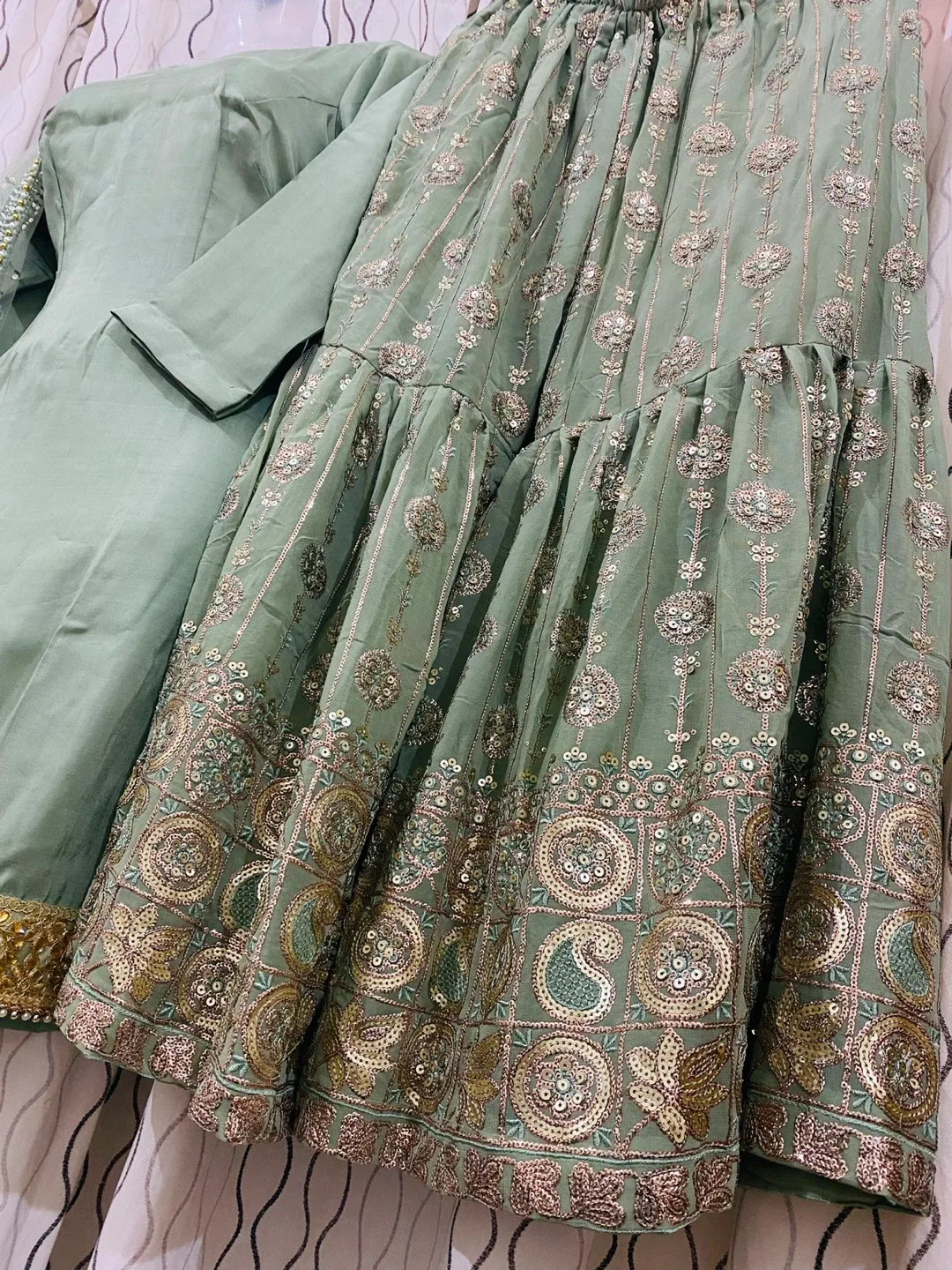 Sage Green Embroidered Sharara Suit