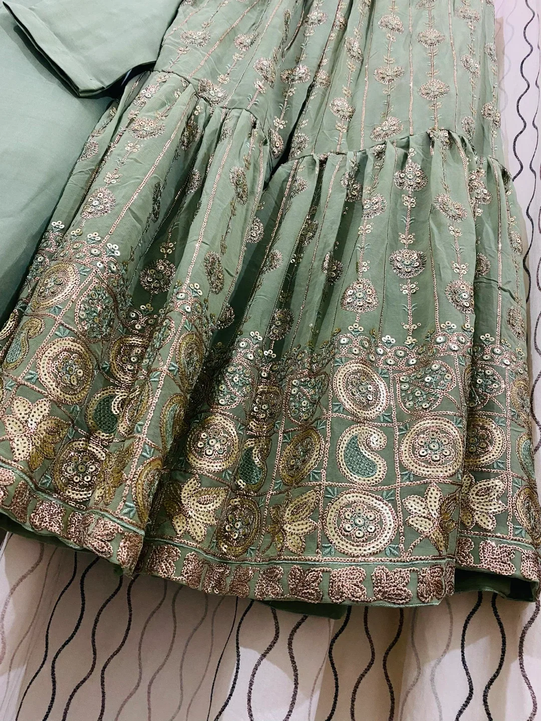 Sage Green Embroidered Sharara Suit image indicator(2)