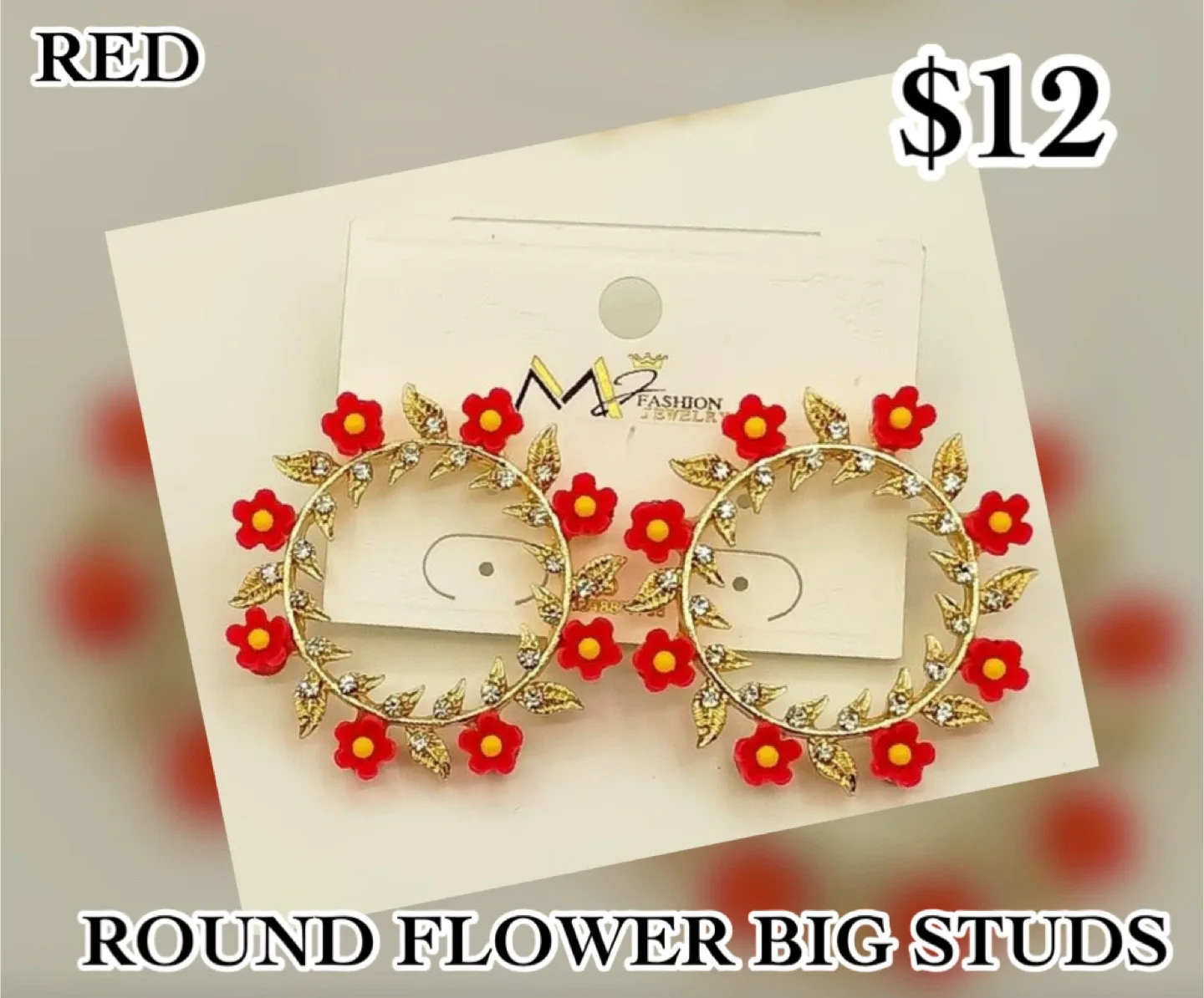 M2 Fashion Jewelry Round Flower Big Studs - $12 image indicator(5)