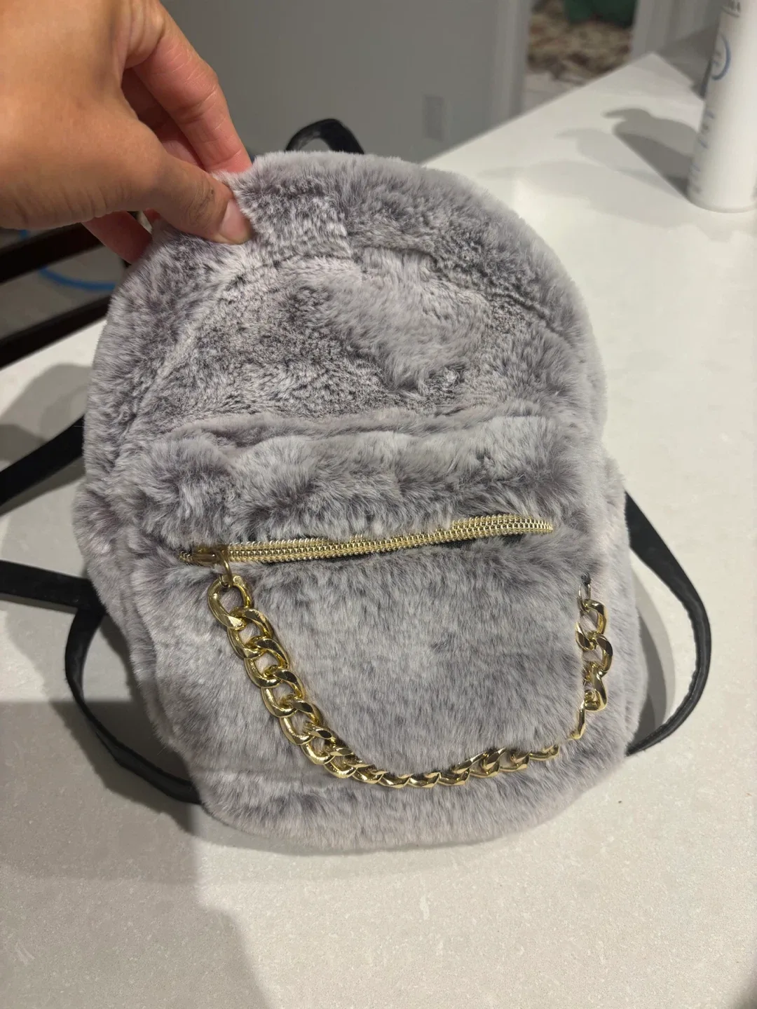 Gray Fuzzy Backpack
