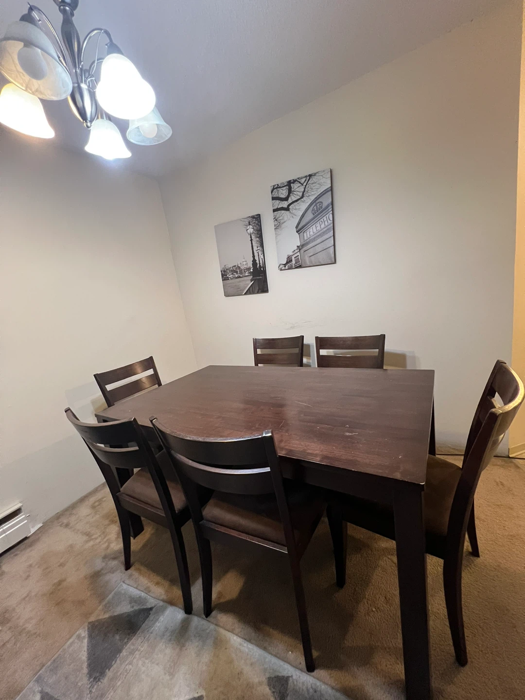 Dining Table with 6 Chairs - Dark Wood