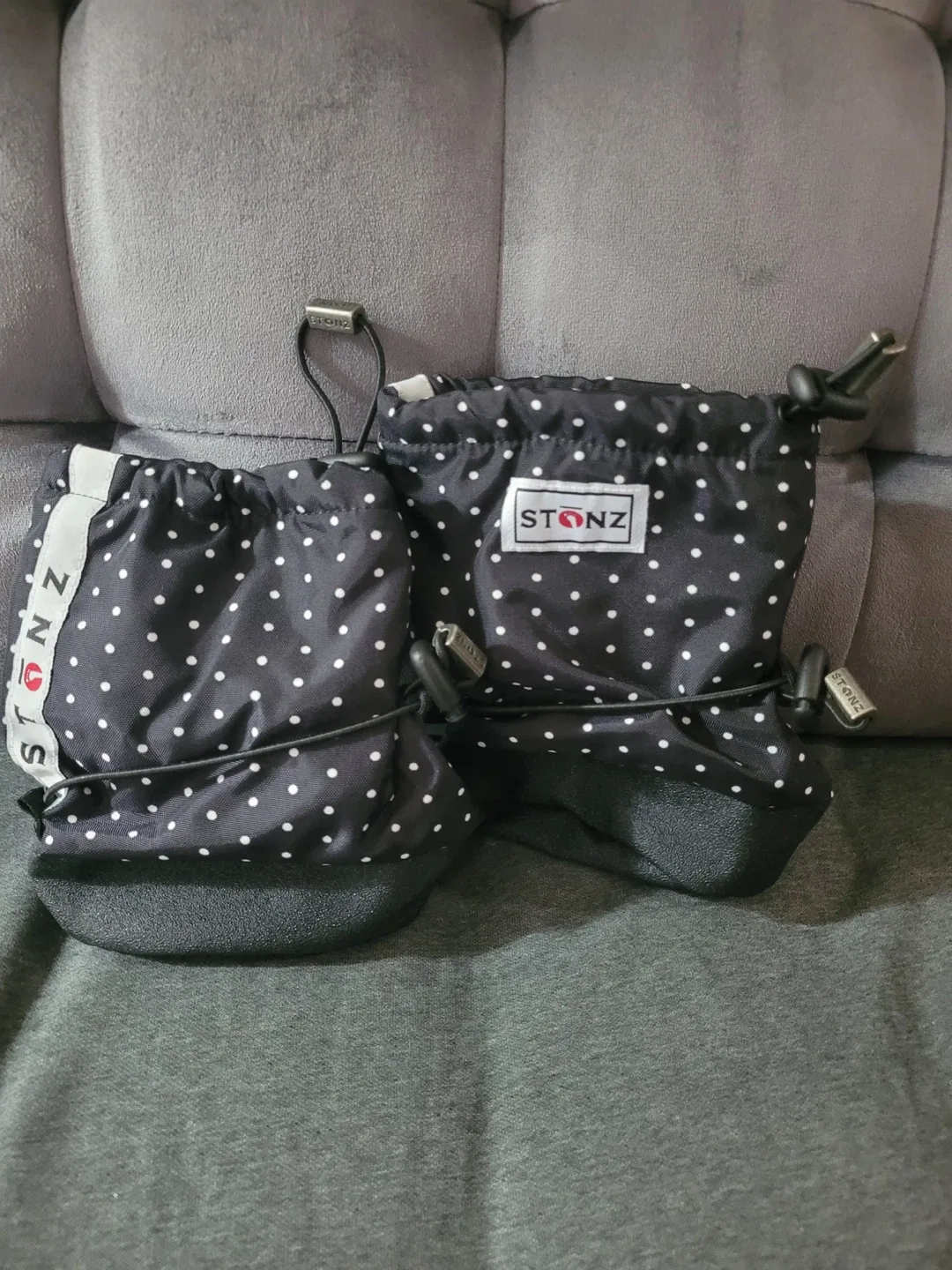 Stonz Black Polka Dot Booties - Medium toddler size image indicator(4)
