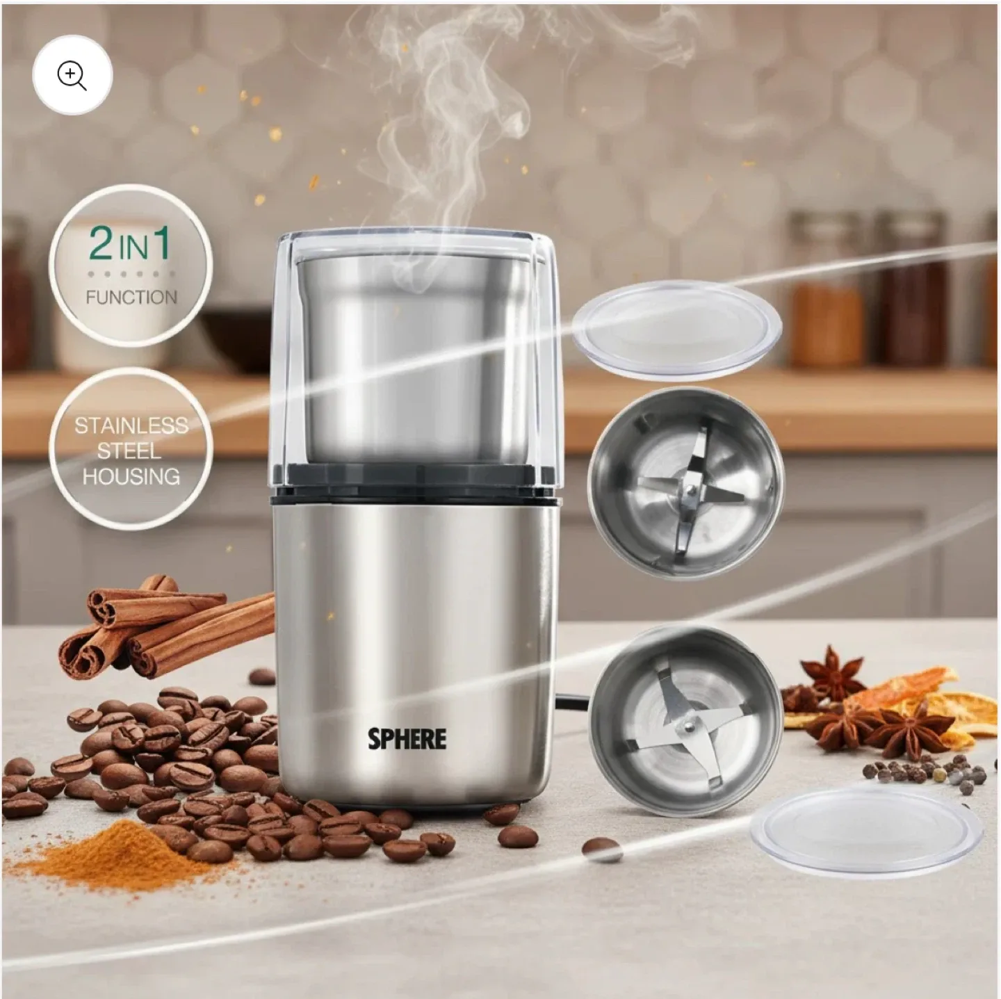 Premium 2 in 1 Grinder & Chopper - Stainless Steel Kitchen Tool image indicator(2)