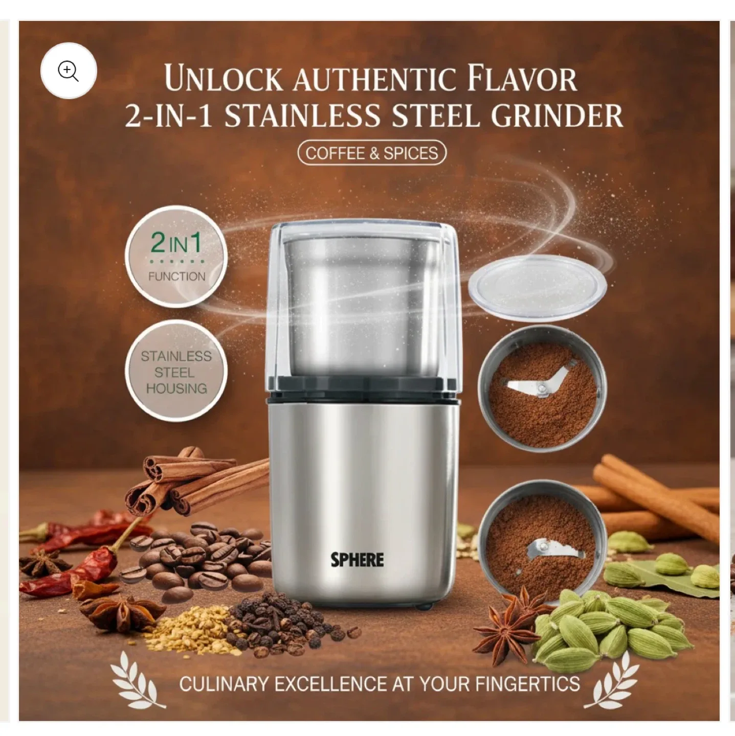 Premium 2 in 1 Grinder & Chopper - Stainless Steel Kitchen Tool