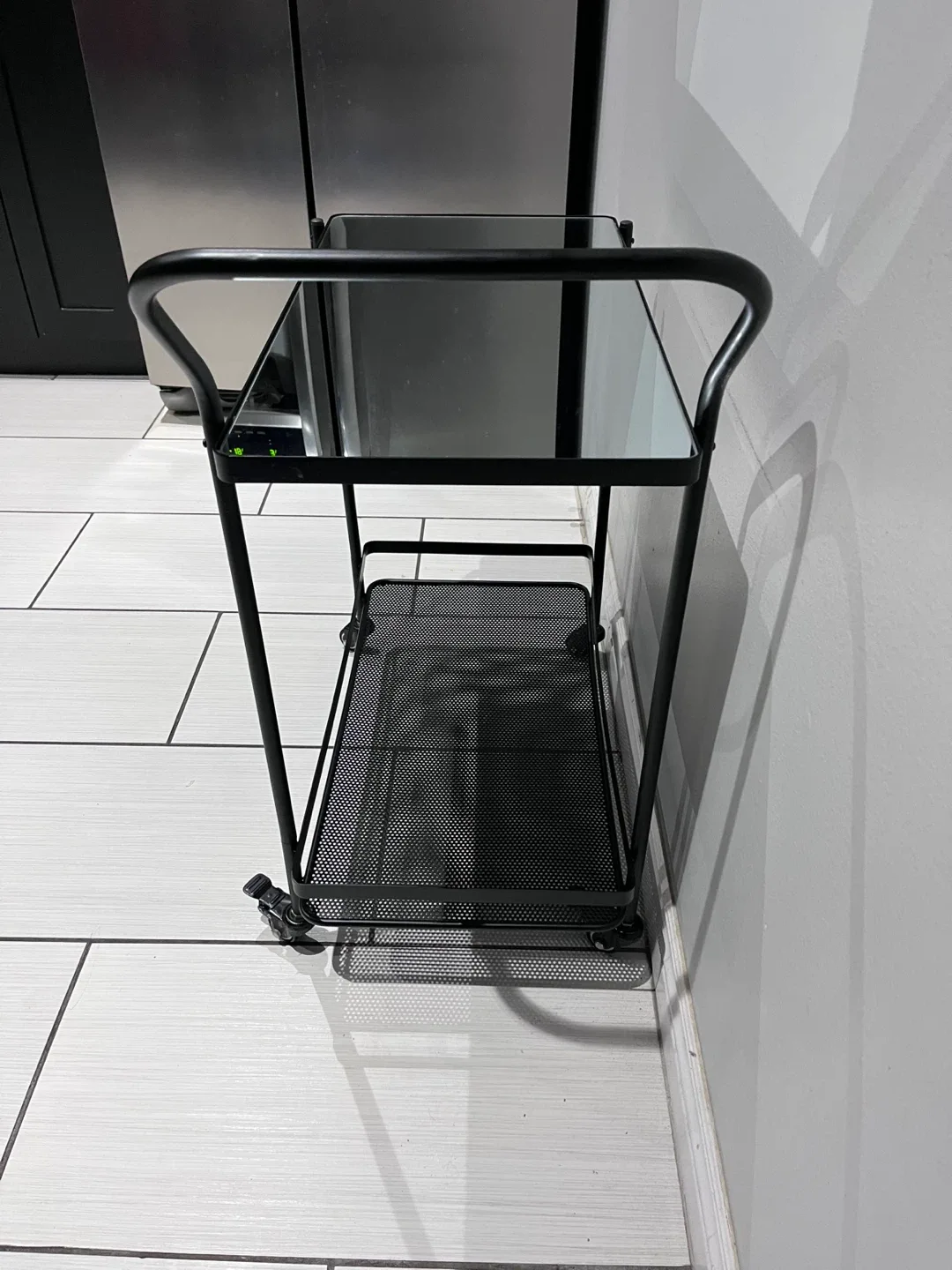 Black Metal Frame Bar Cart with Glass Mirror Top image indicator(3)