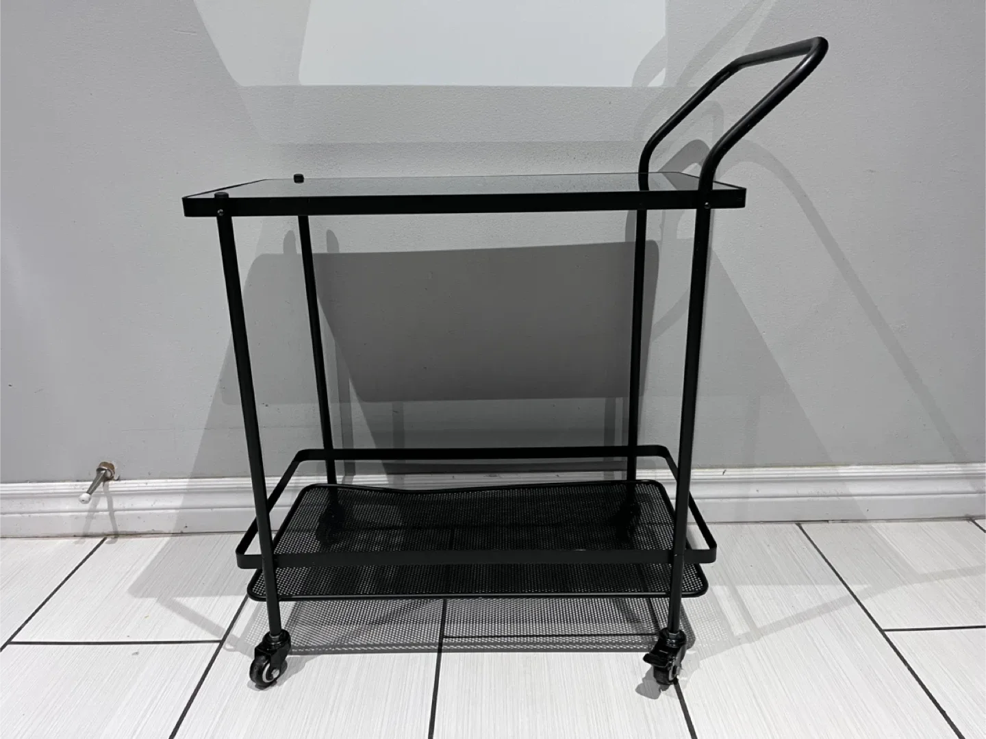 Black Metal Frame Bar Cart with Glass Mirror Top