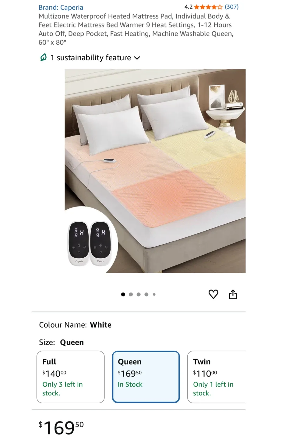 Caperia Heated Mattress Pad, 4 Zone Control image indicator(8)