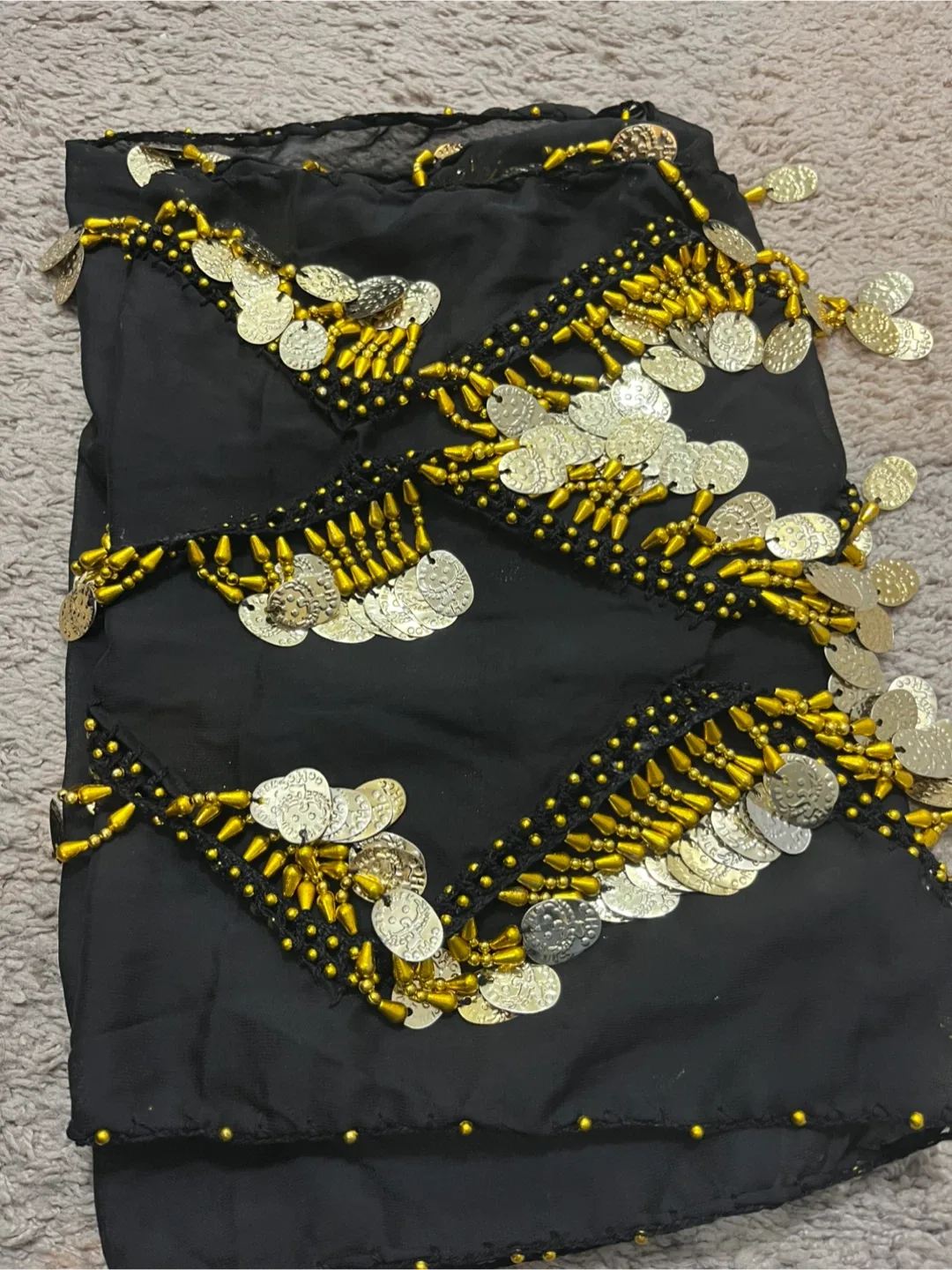 Belly Dance Hip Scarf - Black & Gold