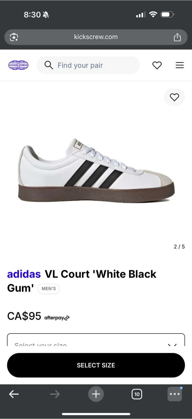 Adidas men’s  VL Court 2.0 White/Black, Size 9 (New) image indicator(3)