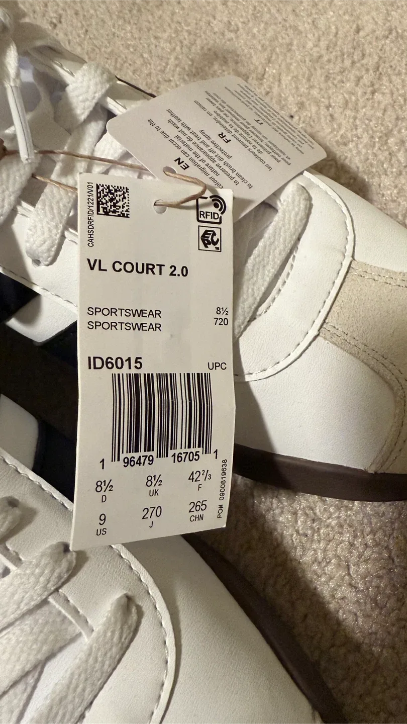 Adidas men’s  VL Court 2.0 White/Black, Size 9 (New) image indicator(5)