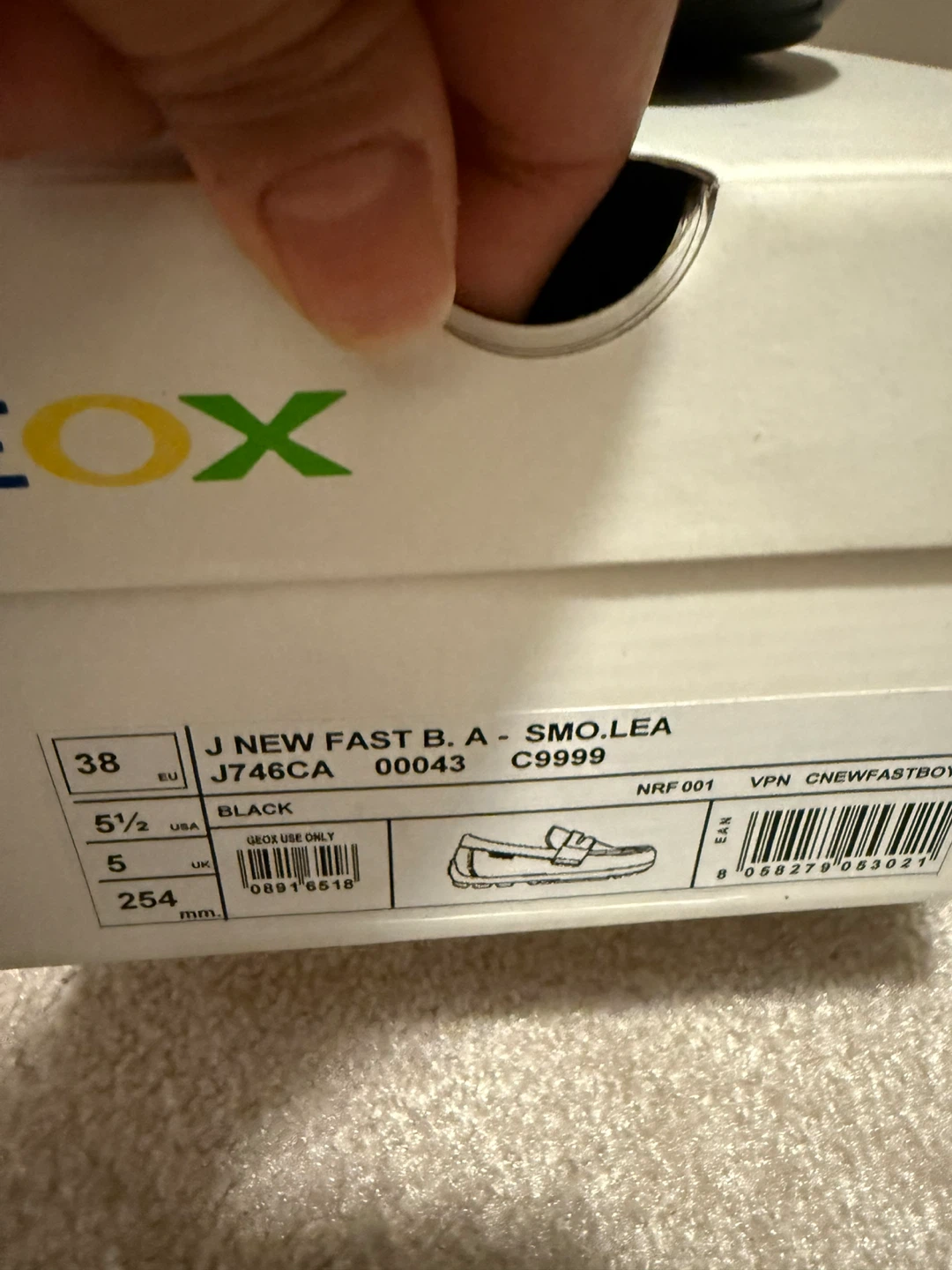 Geox J New Fast B.A. Black Loafers - Size 5.5 - photo 2