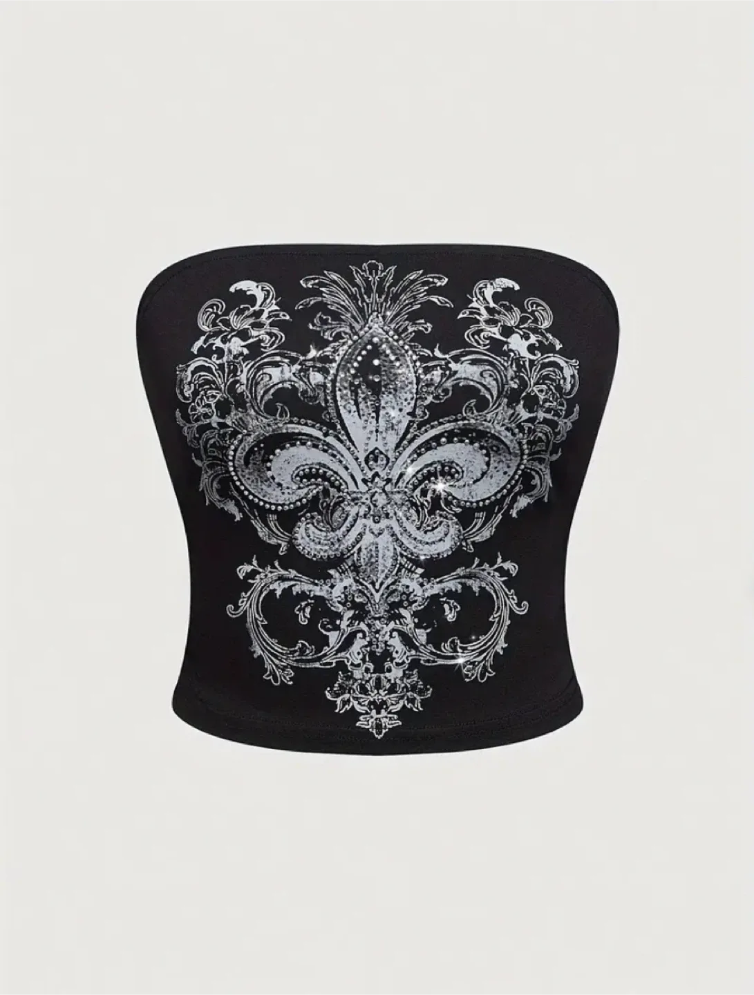 Black Tube Top with Floral Design