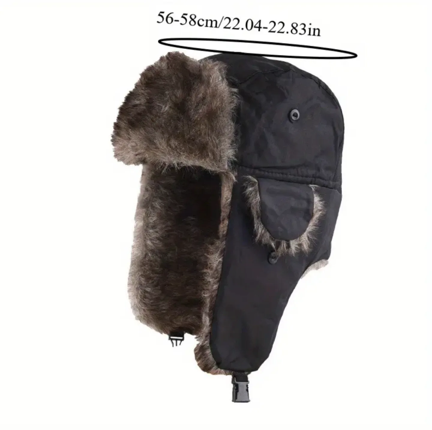 Black Trapper Hat/Ushanka (Size 56-58cm)