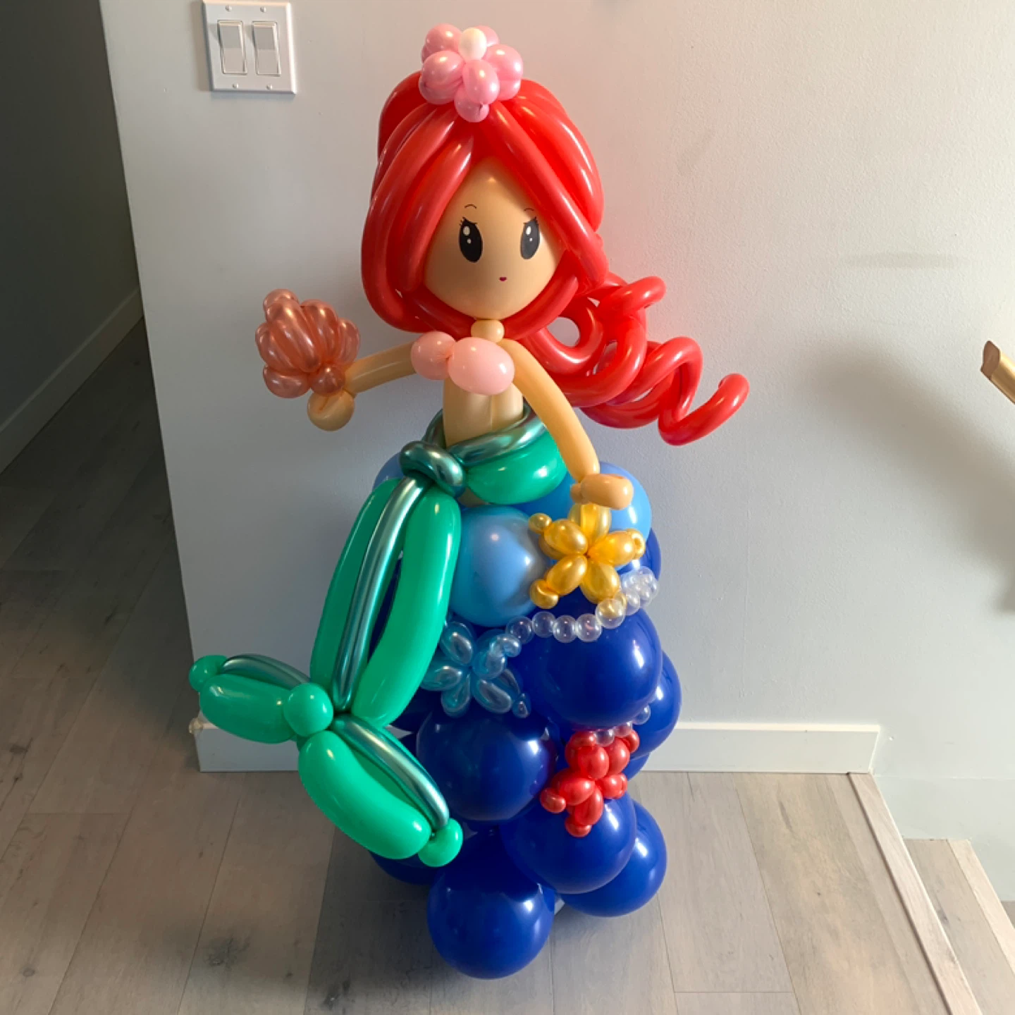 Handmade Mermaid birthday balloon centrepiece column