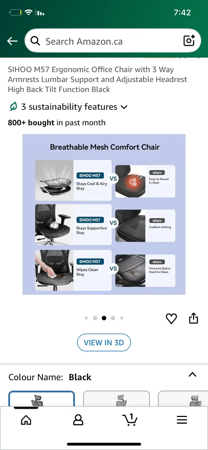 SIHOO M57 Ergonomic Office Chair - Black image indicator(6)