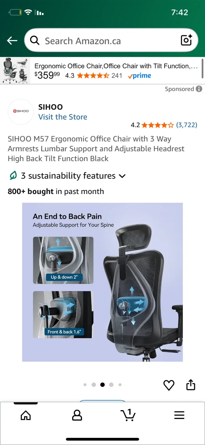 SIHOO M57 Ergonomic Office Chair - Black image indicator(5)