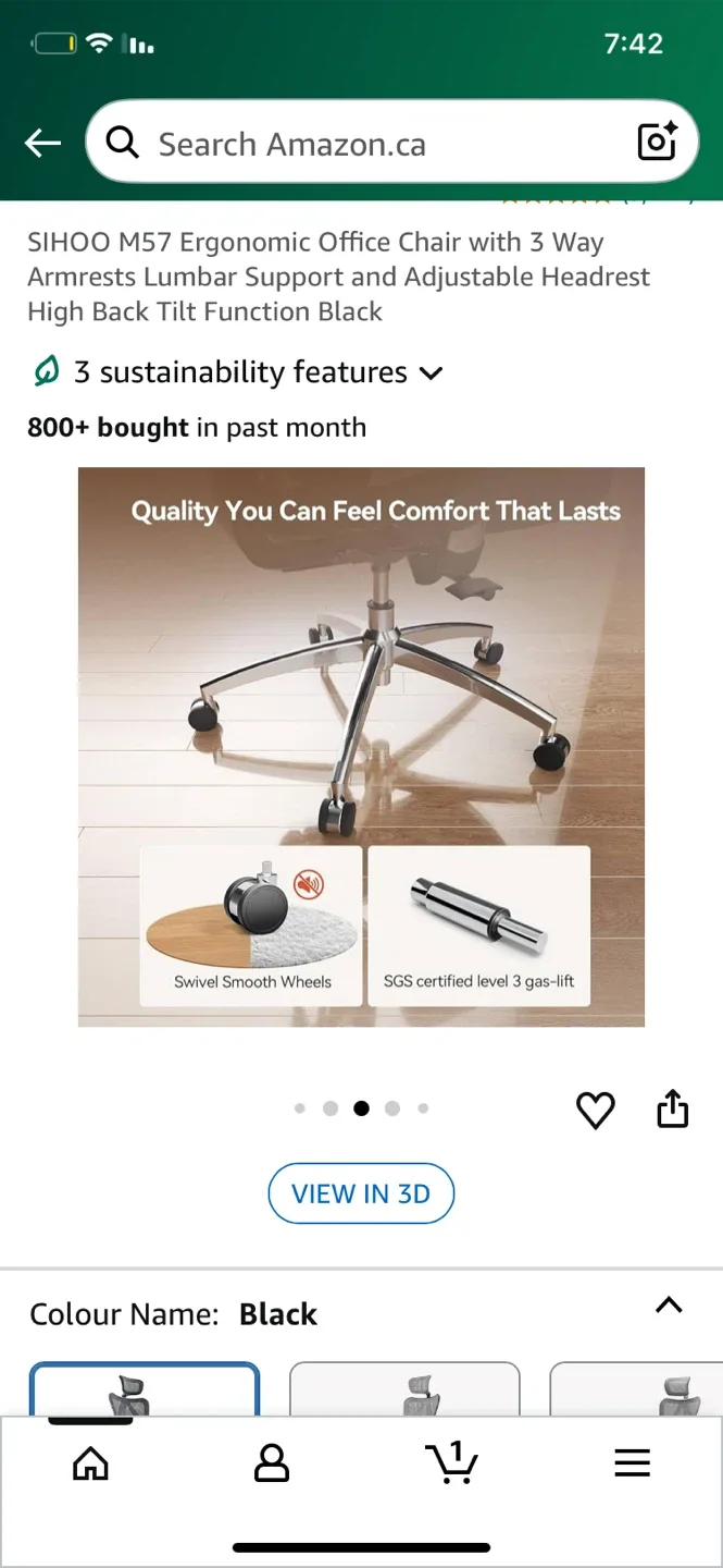 SIHOO M57 Ergonomic Office Chair - Black image indicator(7)