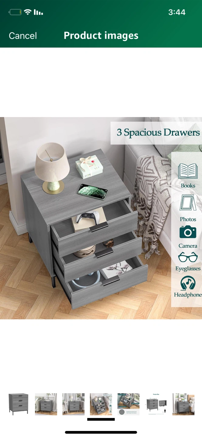 Grey 3-Drawer Nightstand - photo 4