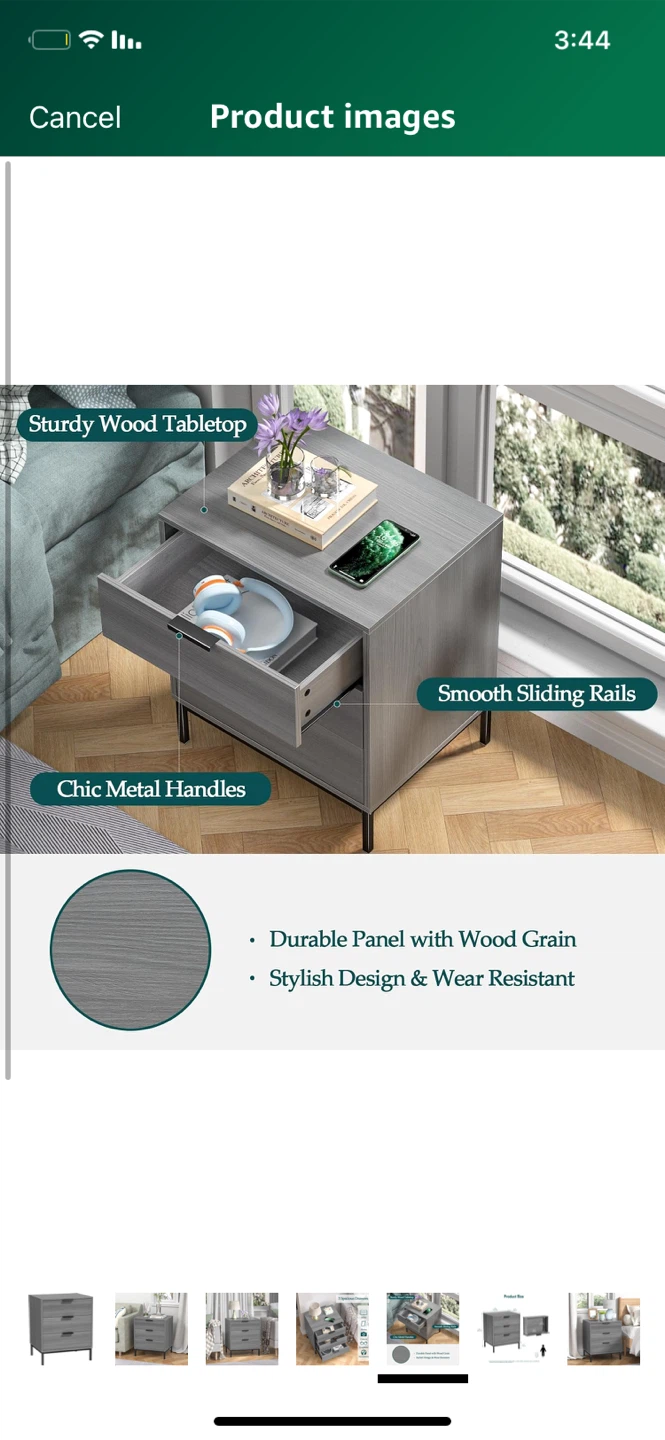 Grey 3-Drawer Nightstand - photo 3