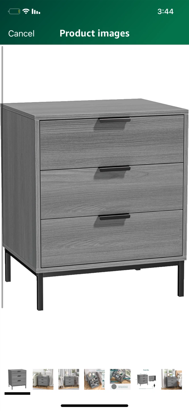 Grey 3-Drawer Nightstand